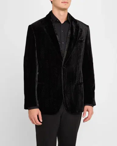 Giorgio Armani Men's Velvet Fishbone-Print Dinner Jacket | Thumbnail 4 Giorgio Armani Men's Velvet Fishbone-Print Dinner Jacket | Thumbnail 4