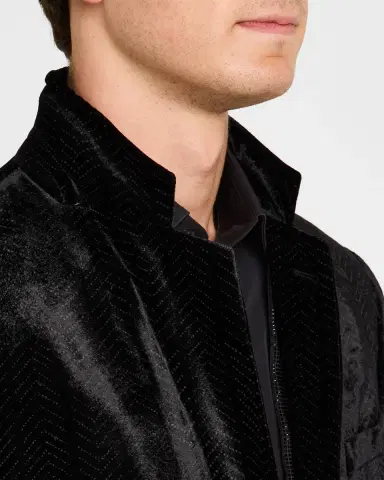Giorgio Armani Men's Velvet Fishbone-Print Dinner Jacket | Thumbnail 7 Giorgio Armani Men's Velvet Fishbone-Print Dinner Jacket | Thumbnail 7