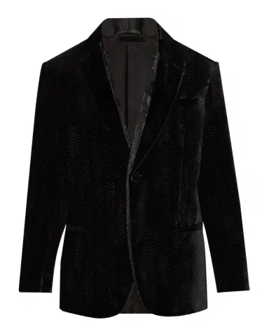 Giorgio Armani Men's Velvet Fishbone-Print Dinner Jacket | Thumbnail 1 Giorgio Armani Men's Velvet Fishbone-Print Dinner Jacket | Thumbnail 1