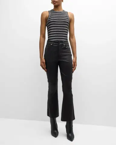 Veronica Beard Carson Leather High-Rise Ankle Flare Jeans | Thumbnail 2 Veronica Beard Carson Leather High-Rise Ankle Flare Jeans | Thumbnail 2