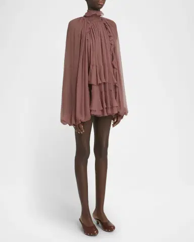 Chloé Tiered Ruffle Silk Mousseline Mini Dress | Thumbnail 2 Chloé Tiered Ruffle Silk Mousseline Mini Dress | Thumbnail 2