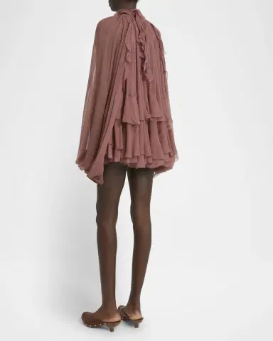 Chloé Tiered Ruffle Silk Mousseline Mini Dress | Thumbnail 3 Chloé Tiered Ruffle Silk Mousseline Mini Dress | Thumbnail 3
