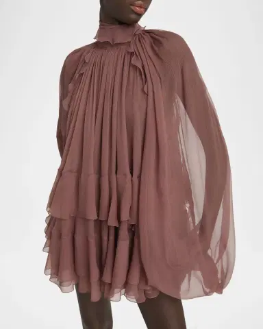 Chloé Tiered Ruffle Silk Mousseline Mini Dress | Thumbnail 6 Chloé Tiered Ruffle Silk Mousseline Mini Dress | Thumbnail 6