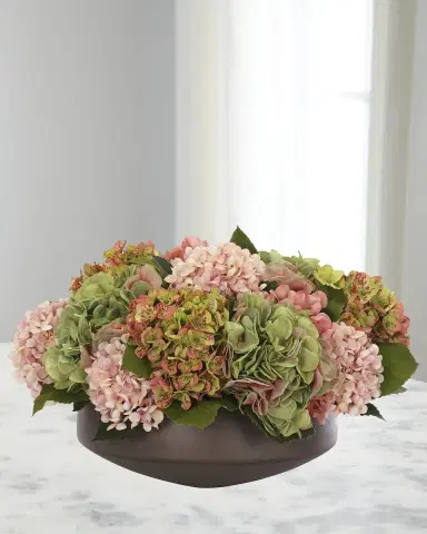 NDI Hydrangeas 19" Faux Floral Arrangement in a Concrete Bowl | Thumbnail 1 NDI Hydrangeas 19" Faux Floral Arrangement in a Concrete Bowl | Thumbnail 1