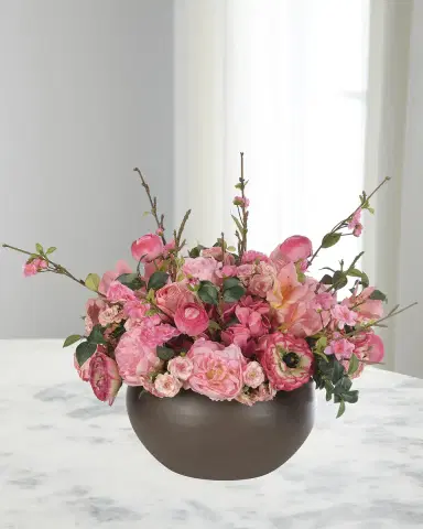 NDI Peonies & Ranunculus 33" Faux Floral Arrangement in Concrete Bowl | Thumbnail 1 NDI Peonies & Ranunculus 33" Faux Floral Arrangement in Concrete Bowl | Thumbnail 1