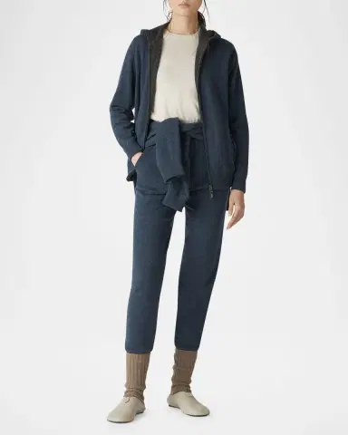 Loro Piana Duo Cashmere Hooded Zip Bomber Sweater | Thumbnail 2 Loro Piana Duo Cashmere Hooded Zip Bomber Sweater | Thumbnail 2
