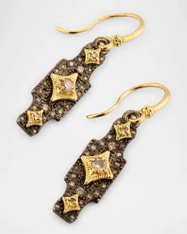 Armenta 18K Yellow Gold and Antiqued Silver Pave Diamond Crivelli Drop Earrings | Thumbnail 3 Armenta 18K Yellow Gold and Antiqued Silver Pave Diamond Crivelli Drop Earrings | Thumbnail 3