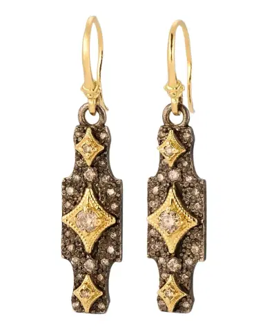 Armenta 18K Yellow Gold and Antiqued Silver Pave Diamond Crivelli Drop Earrings | Thumbnail 1 Armenta 18K Yellow Gold and Antiqued Silver Pave Diamond Crivelli Drop Earrings | Thumbnail 1