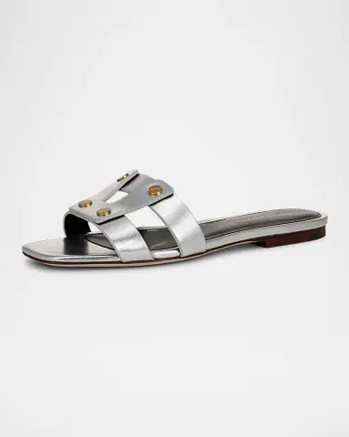Veronica Beard Via Metallic Leather Flat Slide Sandals | Thumbnail 3 Veronica Beard Via Metallic Leather Flat Slide Sandals | Thumbnail 3