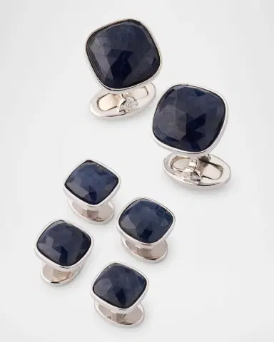 Jan Leslie Men 's Sterling Silver Sapphire Square Cufflink Stud Set | Thumbnail 3 Jan Leslie Men 's Sterling Silver Sapphire Square Cufflink Stud Set | Thumbnail 3