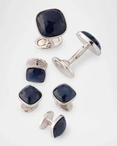 Jan Leslie Men 's Sterling Silver Sapphire Square Cufflink Stud Set | Thumbnail 4 Jan Leslie Men 's Sterling Silver Sapphire Square Cufflink Stud Set | Thumbnail 4