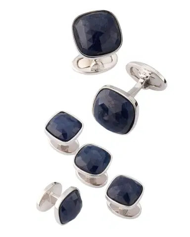 Jan Leslie Men 's Sterling Silver Sapphire Square Cufflink Stud Set | Thumbnail 1 Jan Leslie Men 's Sterling Silver Sapphire Square Cufflink Stud Set | Thumbnail 1