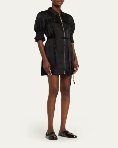 Cinq à Sept Holly Puff-Sleeve Zip-Front Mini Dress | Thumbnail 4 Cinq à Sept Holly Puff-Sleeve Zip-Front Mini Dress | Thumbnail 4