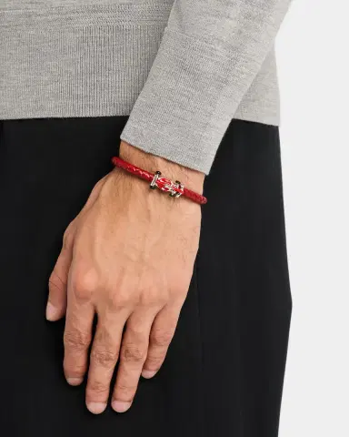 Jan Leslie Men 's Braided Leather Bracelet with Enamel Race Car | Thumbnail 2 Jan Leslie Men 's Braided Leather Bracelet with Enamel Race Car | Thumbnail 2