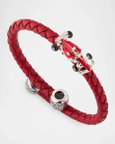Jan Leslie Men 's Braided Leather Bracelet with Enamel Race Car | Thumbnail 3 Jan Leslie Men 's Braided Leather Bracelet with Enamel Race Car | Thumbnail 3
