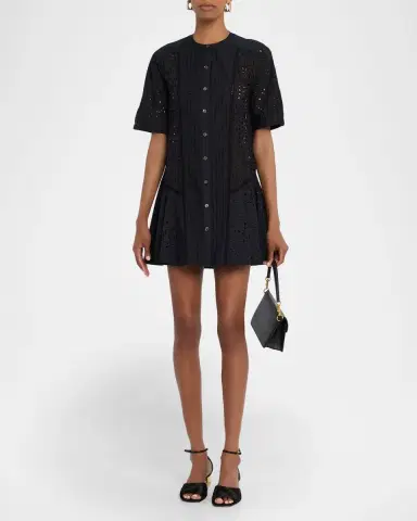 Veronica Beard Dara Short-Sleeve Cotton Eyelet Mini Dress | Thumbnail 2 Veronica Beard Dara Short-Sleeve Cotton Eyelet Mini Dress | Thumbnail 2