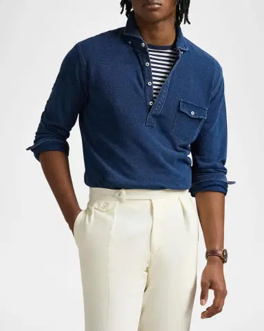 Polo Ralph Lauren Men's Indigo-Dyed Mesh Polo Shirt | Thumbnail 3 Polo Ralph Lauren Men's Indigo-Dyed Mesh Polo Shirt | Thumbnail 3