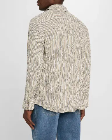 Bottega Veneta Men's Tricolor Stripe Crinkled Sport Shirt | Thumbnail 2 Bottega Veneta Men's Tricolor Stripe Crinkled Sport Shirt | Thumbnail 2