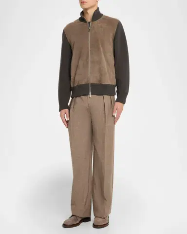 Ferragamo Men's Suede and Wool Full-Zip Blouson | Thumbnail 2 Ferragamo Men's Suede and Wool Full-Zip Blouson | Thumbnail 2