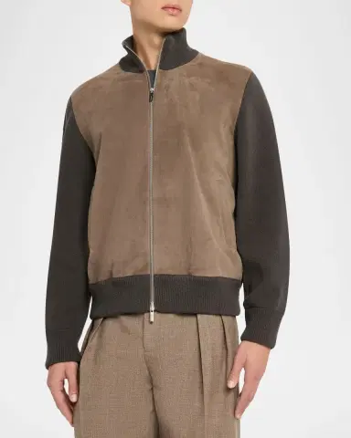 Ferragamo Men's Suede and Wool Full-Zip Blouson | Thumbnail 4 Ferragamo Men's Suede and Wool Full-Zip Blouson | Thumbnail 4