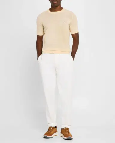 Brunello Cucinelli Men's Linen and Cotton Heathered Crewneck T-Shirt | Thumbnail 2 Brunello Cucinelli Men's Linen and Cotton Heathered Crewneck T-Shirt | Thumbnail 2