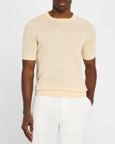 Brunello Cucinelli Men's Linen and Cotton Heathered Crewneck T-Shirt | Thumbnail 4 Brunello Cucinelli Men's Linen and Cotton Heathered Crewneck T-Shirt | Thumbnail 4