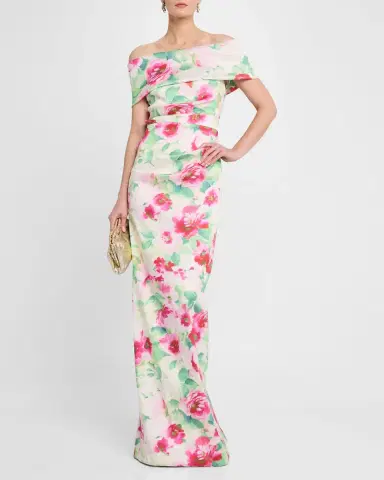 Rickie Freeman for Teri Jon Off-Shoulder Pleated Mikado Column Gown | Thumbnail 2 Rickie Freeman for Teri Jon Off-Shoulder Pleated Mikado Column Gown | Thumbnail 2