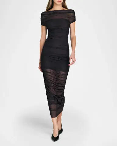 SEROYA Noel Off-Shoulder Ruched Mesh Midi Dress | Thumbnail 2 SEROYA Noel Off-Shoulder Ruched Mesh Midi Dress | Thumbnail 2