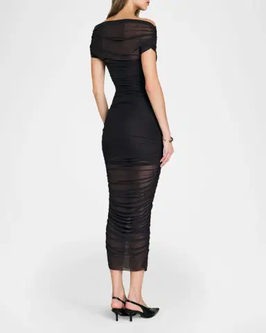 SEROYA Noel Off-Shoulder Ruched Mesh Midi Dress | Thumbnail 3 SEROYA Noel Off-Shoulder Ruched Mesh Midi Dress | Thumbnail 3