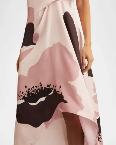Reiss Michalie Draped High-Low Satin Midi Dress | Thumbnail 3 Reiss Michalie Draped High-Low Satin Midi Dress | Thumbnail 3