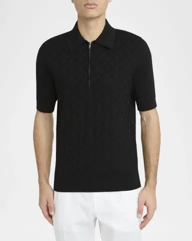 Dolce & Gabbana Men 's DG Jacquard Quarter-Zip Polo Shirt | Thumbnail 4 Dolce & Gabbana Men 's DG Jacquard Quarter-Zip Polo Shirt | Thumbnail 4