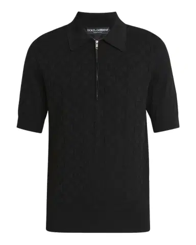 Dolce & Gabbana Men 's DG Jacquard Quarter-Zip Polo Shirt | Thumbnail 1 Dolce & Gabbana Men 's DG Jacquard Quarter-Zip Polo Shirt | Thumbnail 1