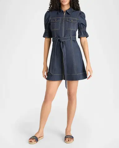 Cinq a Sept Holly Denim Puff-Sleeve Mini Dress | Thumbnail 2 Cinq a Sept Holly Denim Puff-Sleeve Mini Dress | Thumbnail 2
