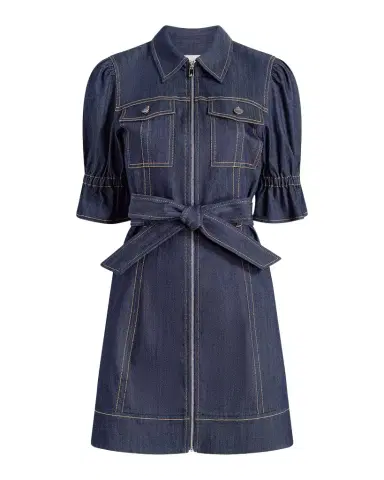 Cinq a Sept Holly Denim Puff-Sleeve Mini Dress | Thumbnail 1 Cinq a Sept Holly Denim Puff-Sleeve Mini Dress | Thumbnail 1