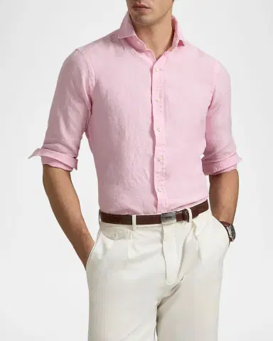 Polo Ralph Lauren Men's Classic-Fit Linen Casual Button-Down Shirt | Thumbnail 4 Polo Ralph Lauren Men's Classic-Fit Linen Casual Button-Down Shirt | Thumbnail 4