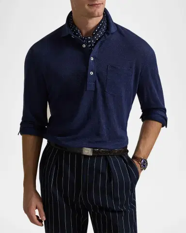 Polo Ralph Lauren Men's Linen Mesh Polo Shirt | Thumbnail 4 Polo Ralph Lauren Men's Linen Mesh Polo Shirt | Thumbnail 4
