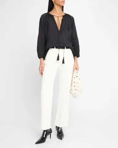 Nili Lotan Cristo Embroidered Tie Peasant Blouse | Thumbnail 2 Nili Lotan Cristo Embroidered Tie Peasant Blouse | Thumbnail 2