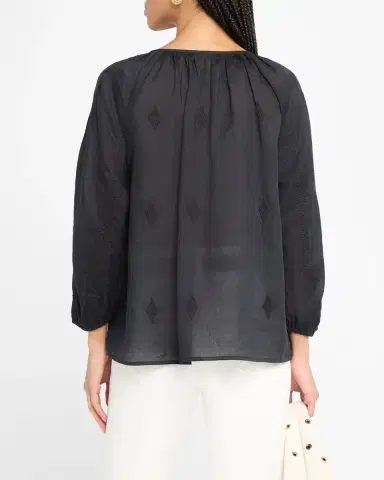 Nili Lotan Cristo Embroidered Tie Peasant Blouse | Thumbnail 3 Nili Lotan Cristo Embroidered Tie Peasant Blouse | Thumbnail 3