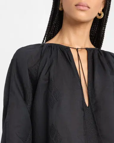Nili Lotan Cristo Embroidered Tie Peasant Blouse | Thumbnail 5 Nili Lotan Cristo Embroidered Tie Peasant Blouse | Thumbnail 5