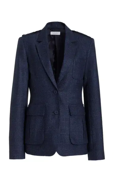 GABRIELA HEARST Louisa Blazer in Dark Navy Virgin Wool Silk Tweed | Thumbnail 1 GABRIELA HEARST Louisa Blazer in Dark Navy Virgin Wool Silk Tweed | Thumbnail 1