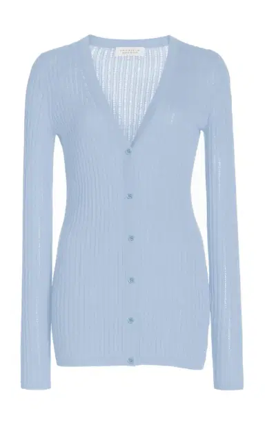 Gabriela Hearst Homer Pointelle Knit Cardigan in Halogen Blue Cashmere Silk | Thumbnail 1 Gabriela Hearst Homer Pointelle Knit Cardigan in Halogen Blue Cashmere Silk | Thumbnail 1