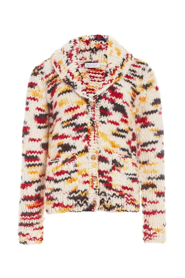 Moses Knit Cardigan in Space Dye Fire Multi Welfat Cashmere Moses Knit Cardigan in Space Dye Fire Multi Welfat Cashmere