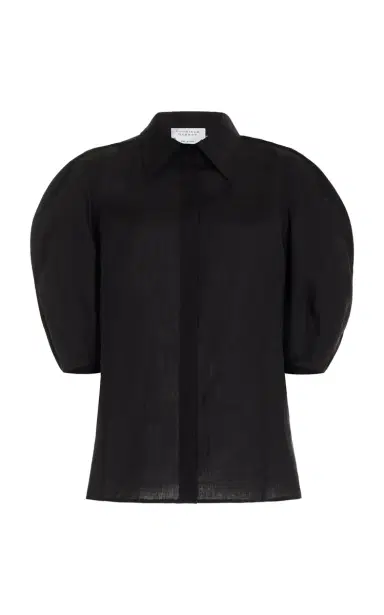 GABRIELA HEARST Sansi Top in Black Aloe Linen | Thumbnail 1 GABRIELA HEARST Sansi Top in Black Aloe Linen | Thumbnail 1