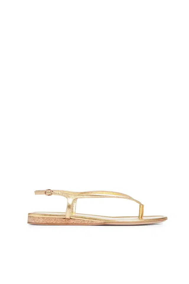 Gia Flat Sandal in Gold Metallic Leather Gia Flat Sandal in Gold Metallic Leather