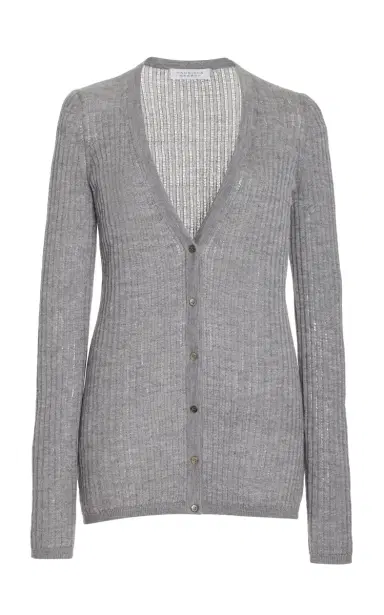 Gabriela Hearst Emma Pointelle Knit Cardigan in Heather Grey Cashmere Silk | Thumbnail 1 Gabriela Hearst Emma Pointelle Knit Cardigan in Heather Grey Cashmere Silk | Thumbnail 1