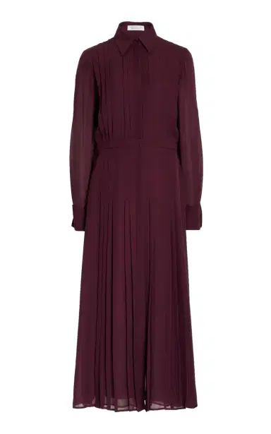 GABRIELA HEARST Delphine Corrugated Shirtdress in Deep Bordeaux Silk Georgette Twill | Thumbnail 1 GABRIELA HEARST Delphine Corrugated Shirtdress in Deep Bordeaux Silk Georgette Twill | Thumbnail 1