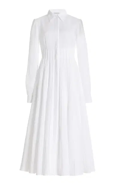 GABRIELA HEARST Dewi Pleated Shirtdress in White Aloe Linen | Thumbnail 1 GABRIELA HEARST Dewi Pleated Shirtdress in White Aloe Linen | Thumbnail 1