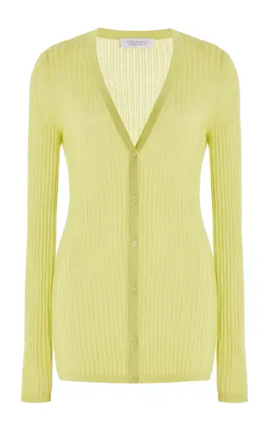 GABRIELA HEARST Emma Pointelle Knit Cardigan in Lime Adamite Cashmere Silk | Thumbnail 1 GABRIELA HEARST Emma Pointelle Knit Cardigan in Lime Adamite Cashmere Silk | Thumbnail 1