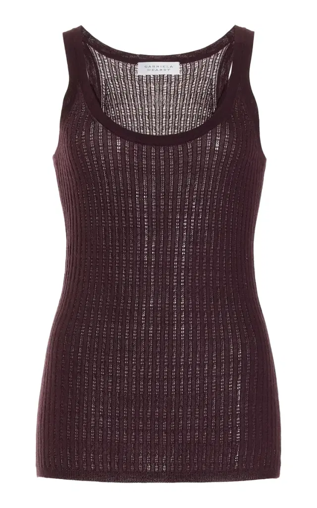 Nevin Pointelle Knit Tank Top in Deep Bordeaux Cashmere Silk Nevin Pointelle Knit Tank Top in Deep Bordeaux Cashmere Silk