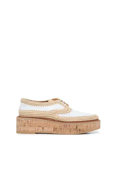 Gabriela Hearst Louis Brogue in White Leather & Natural Raffia | Thumbnail 1 Gabriela Hearst Louis Brogue in White Leather & Natural Raffia | Thumbnail 1